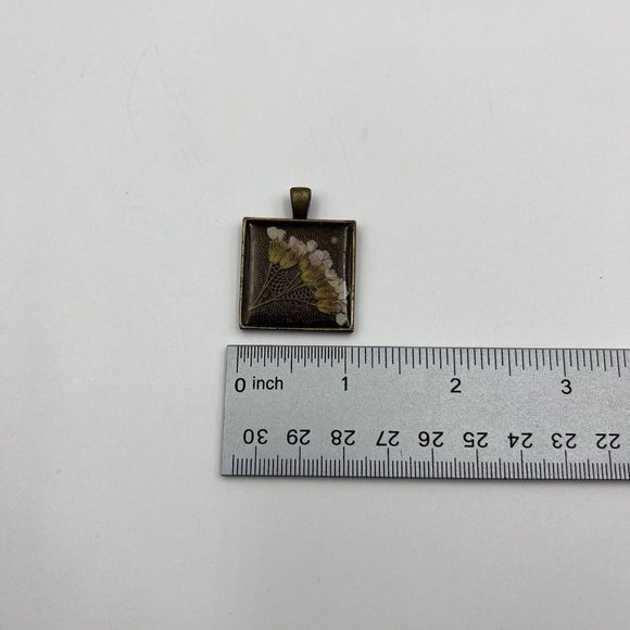 Neutral Tones Tiny Pressed Flower Square Pendant Mini 1” Boho - Picture 3 of 4
